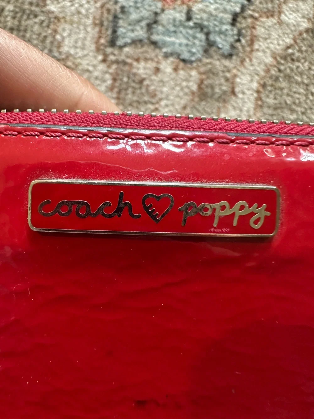 Red Floral Leather Wristlet Wallet - COACH